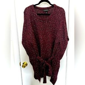 Lane Bryant wine Sweater poncho with belt size 22/24 XXXXL